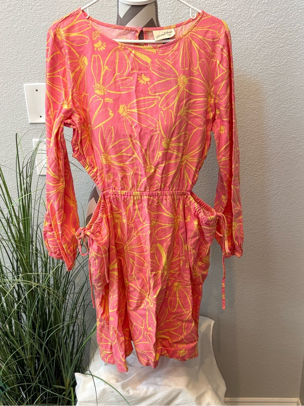 Womens Pink & Yellow Floral One-Piece Dress